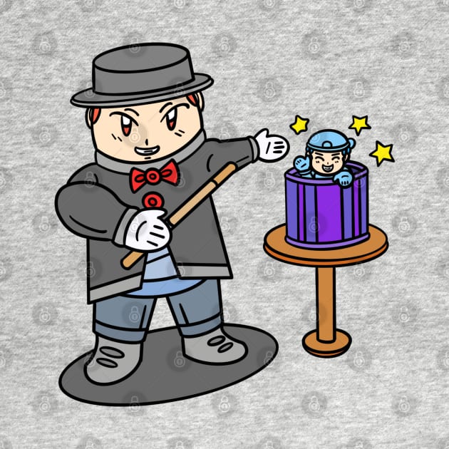 Cartoon boy magic trick by Andrew Hau